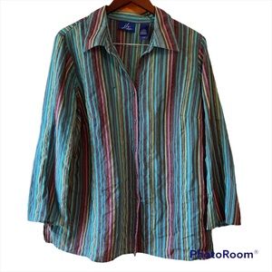 j.h. Collectibles Women's Teal/Purple/Green Stripped Button Up Shirt 2X